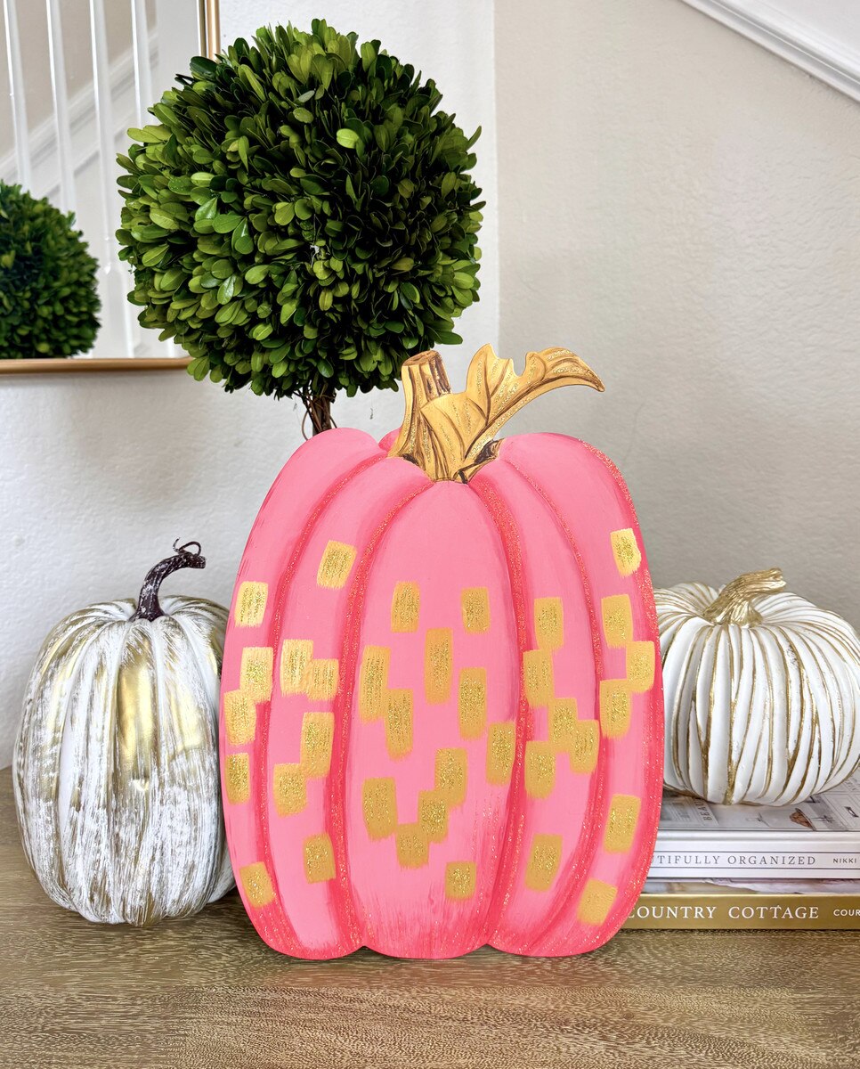 Gold & Hot Pink Pumpkin Stake