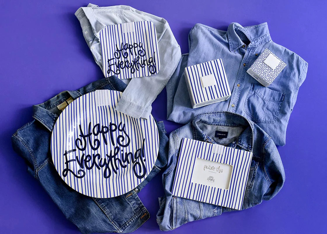Indigo Skinny Stripe Mini Happy Everything! Square Platter