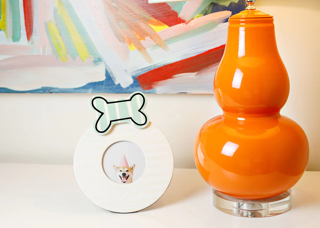 WHITE MEDIUM STRIPE MINI ROUND FRAME