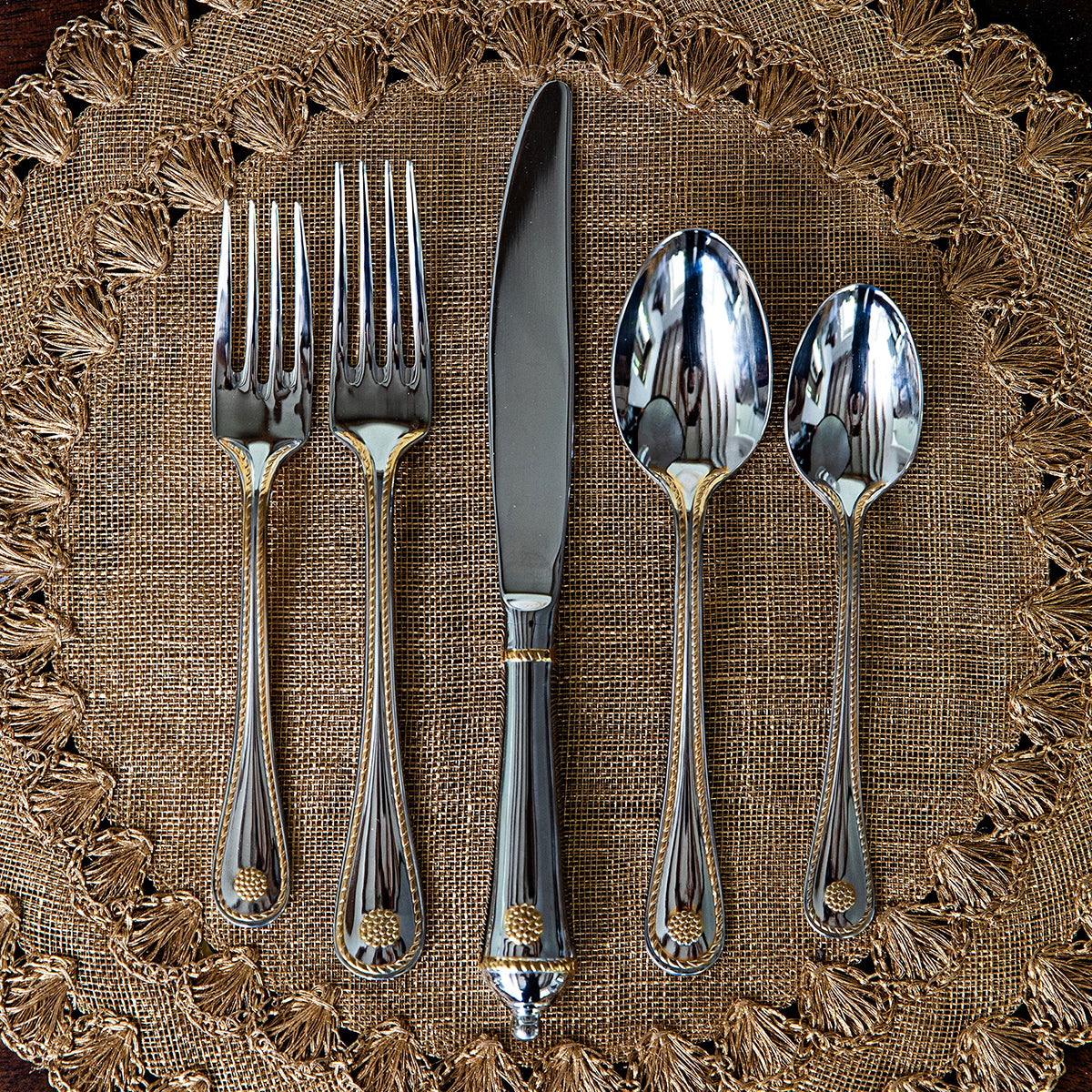 Berry & Thread Polished with Gold Accents Flatware - 5 pc