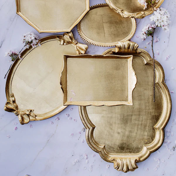 Florentine Wooden Accessories Gold Handled Large Tray