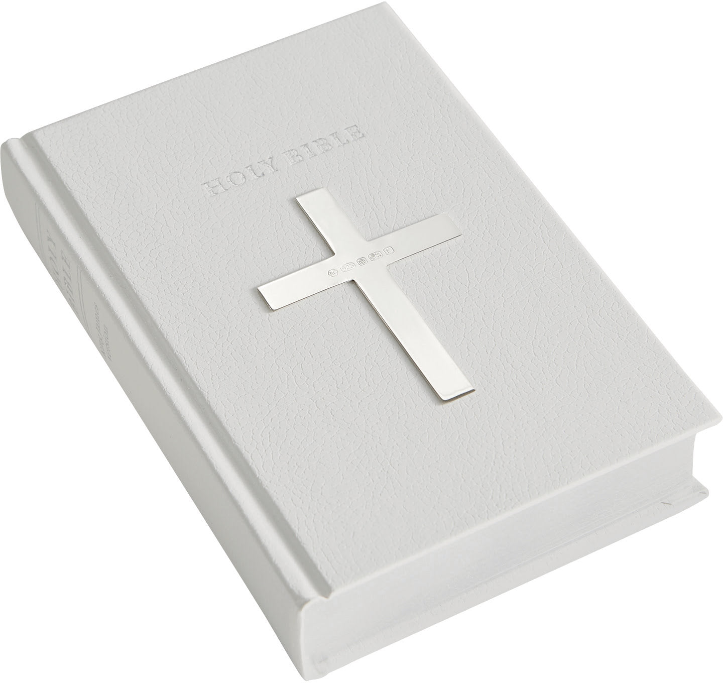 White Leather Holy Bible with Sterling Cross