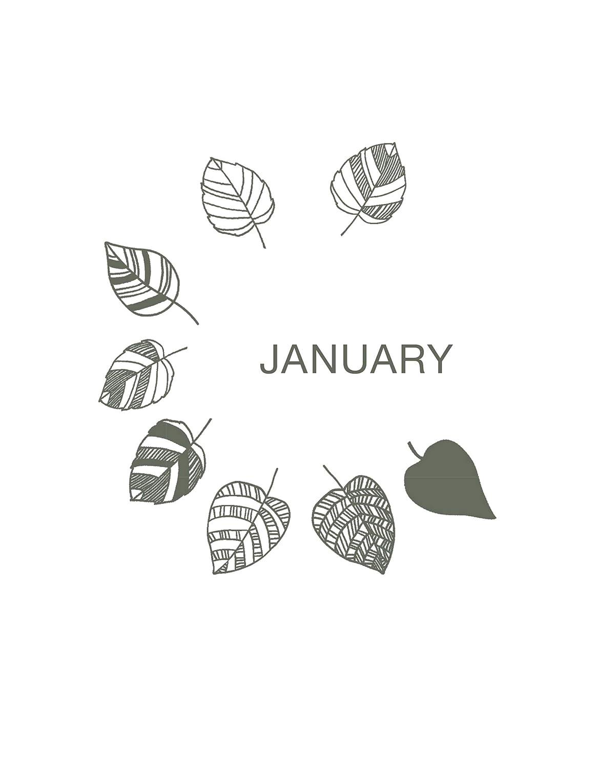Illustrations of leaves with 'January' text on a white background