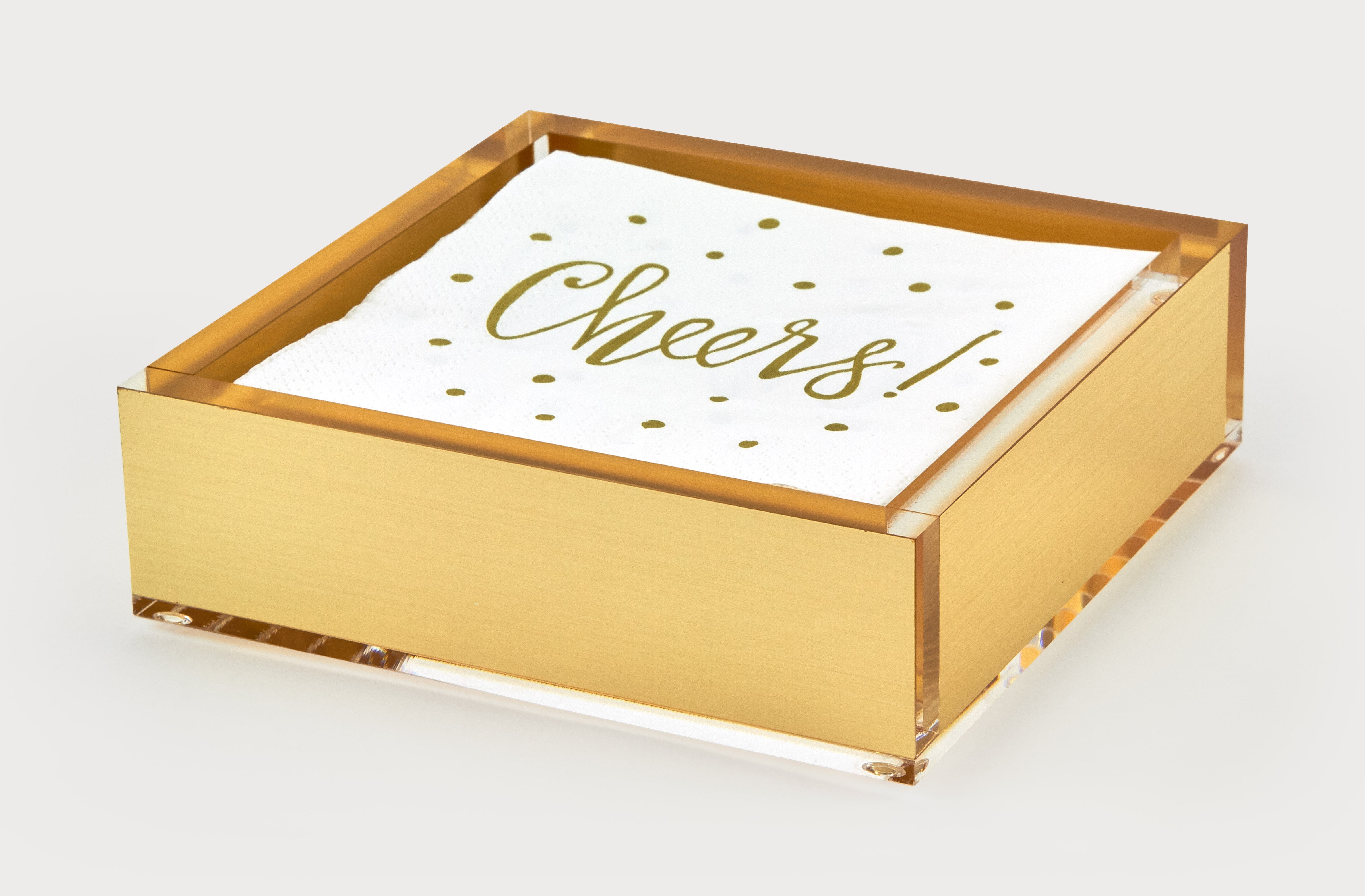 Lucite Cocktail Napkin Tray - Gold