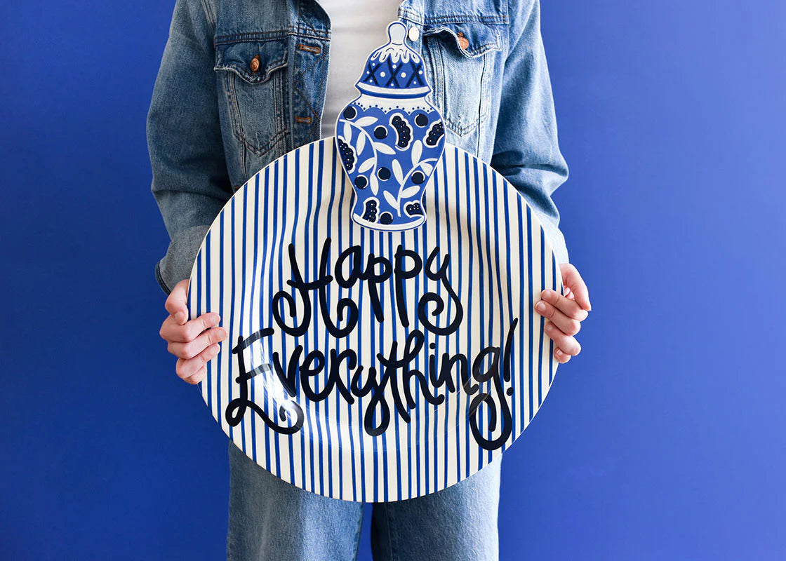 Indigo Skinny Stripe Big Happy Everything! Round Platter