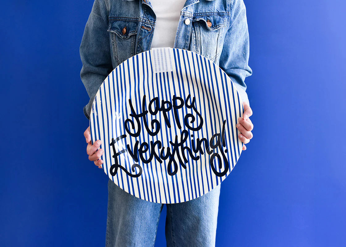 Indigo Skinny Stripe Big Happy Everything! Round Platter