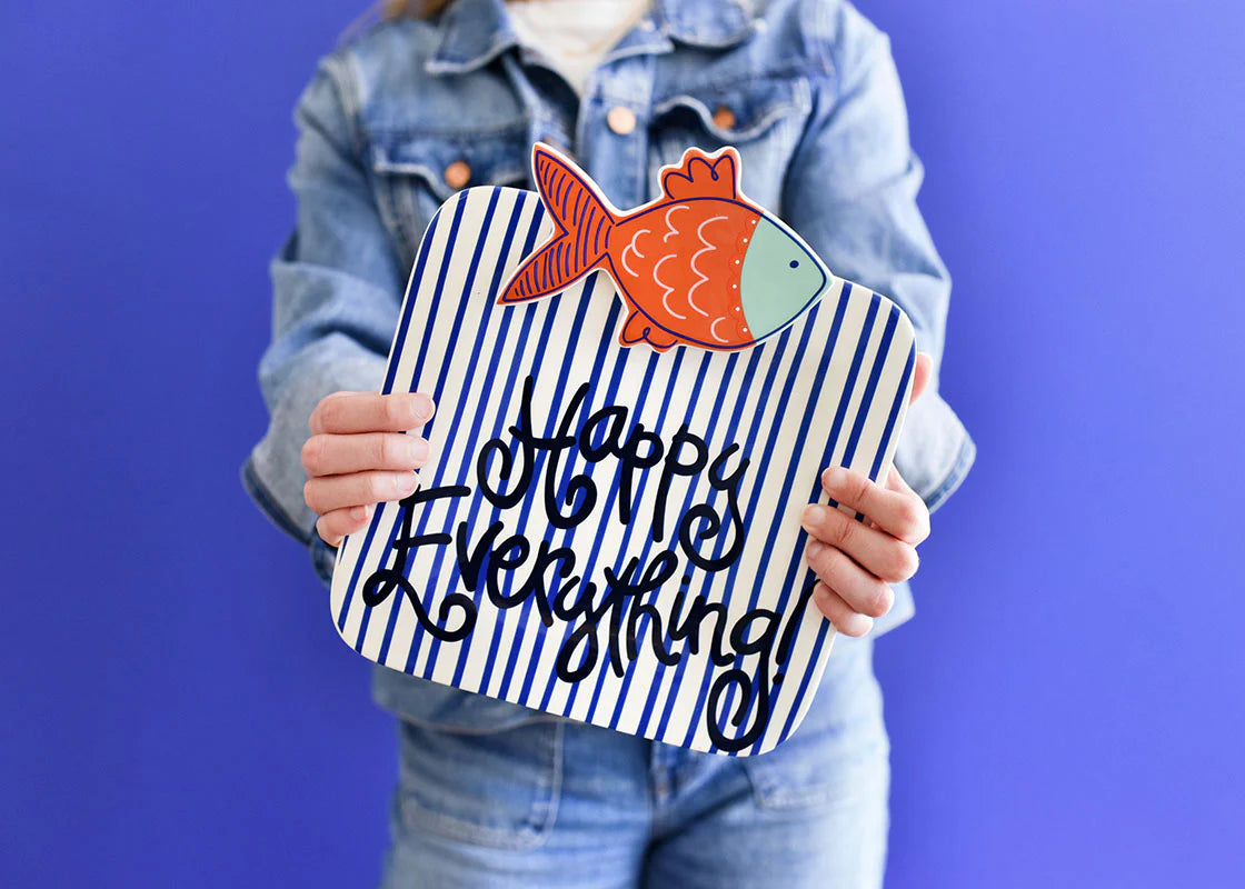 Indigo Skinny Stripe Mini Happy Everything! Square Platter