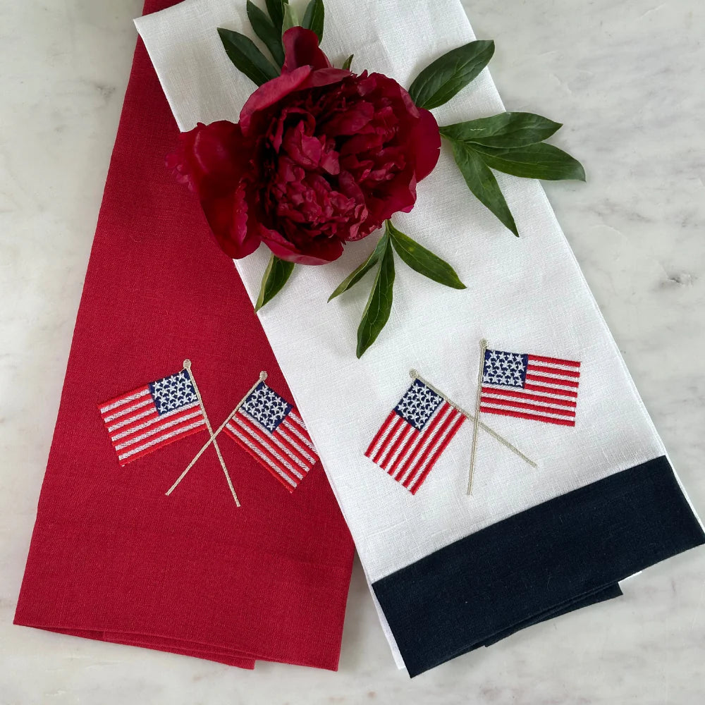 Red American Flag Linen Tea Towel