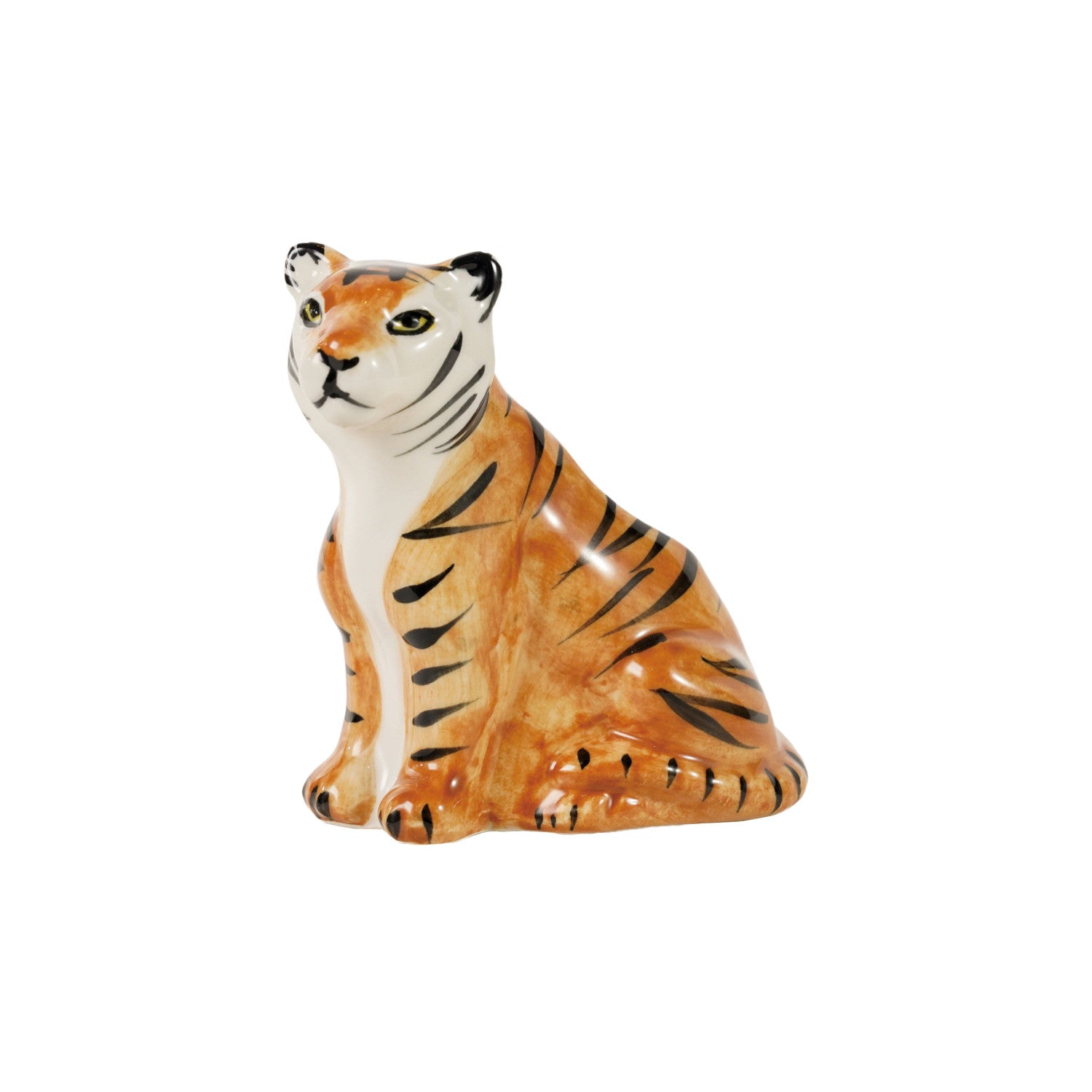 Ceramic tiger figurine on a white background