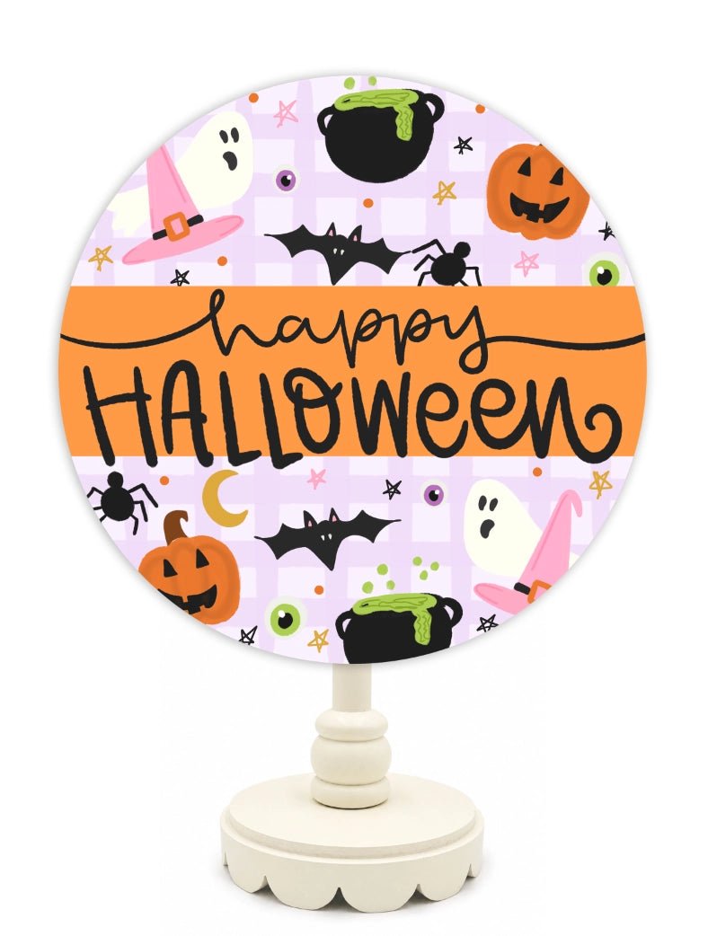Decorative sign with Halloween-themed design on a white background