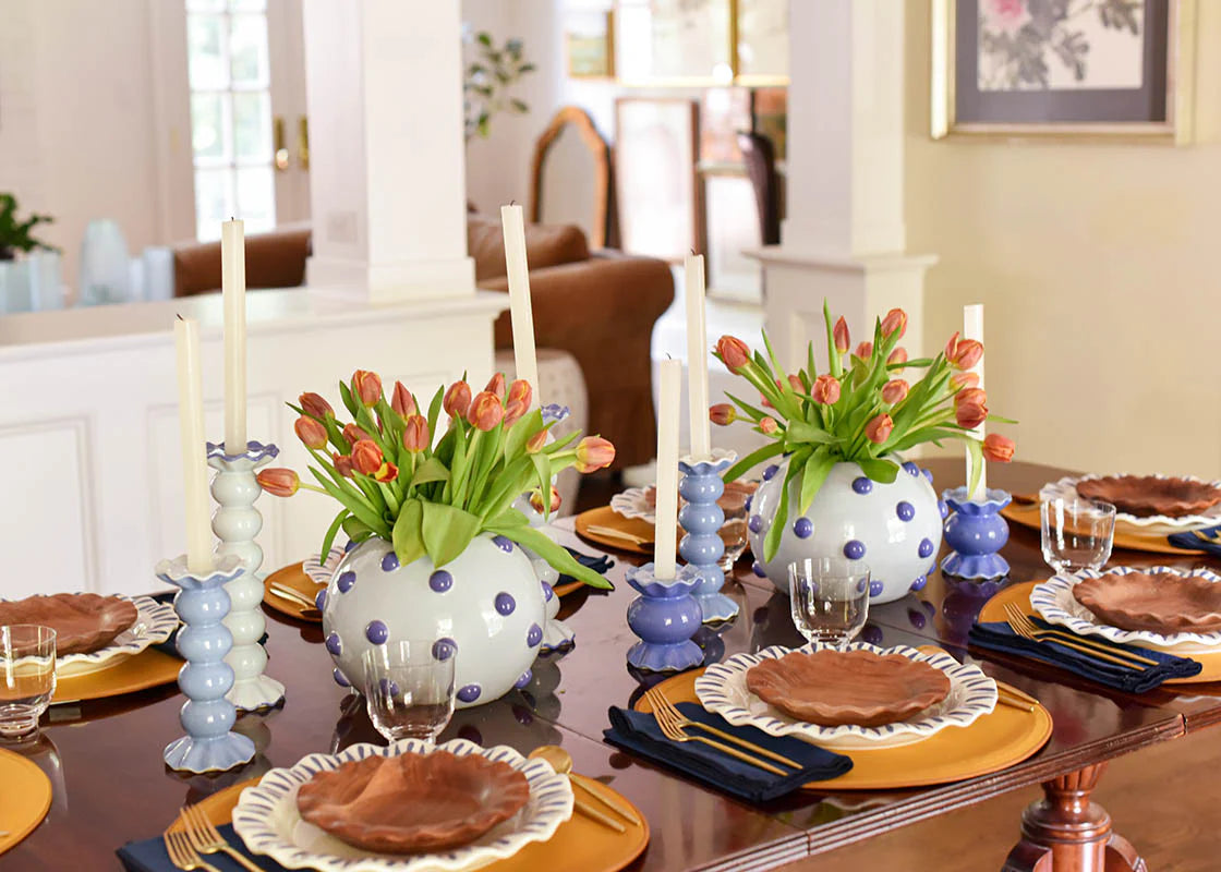 IRIS BLUE LARGE ROUND VASE WITH KNOBS