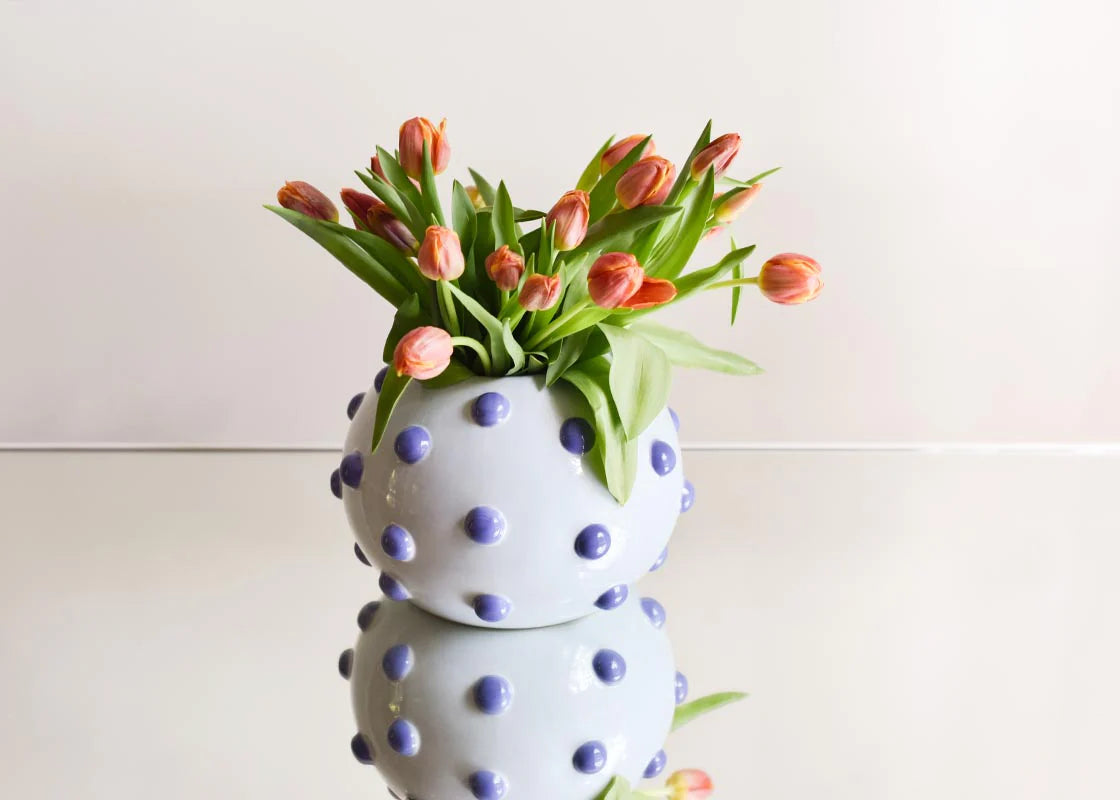 IRIS BLUE LARGE ROUND VASE WITH KNOBS