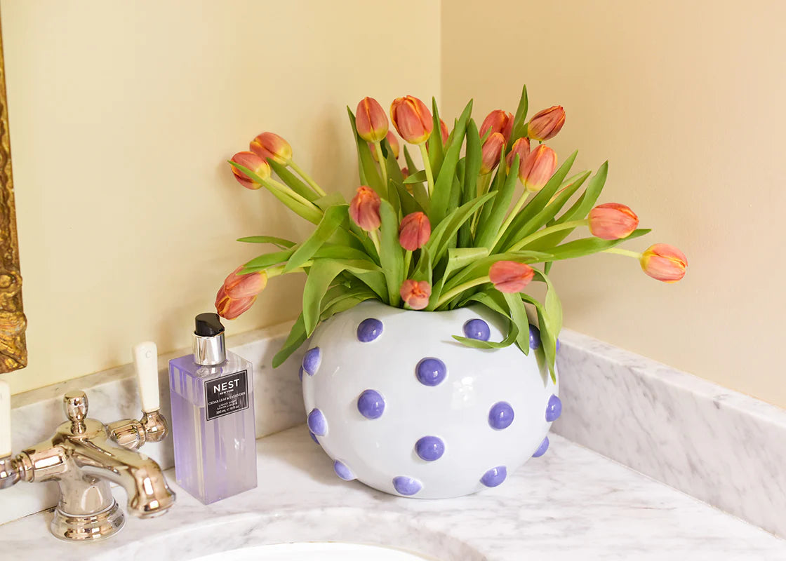 IRIS BLUE LARGE ROUND VASE WITH KNOBS