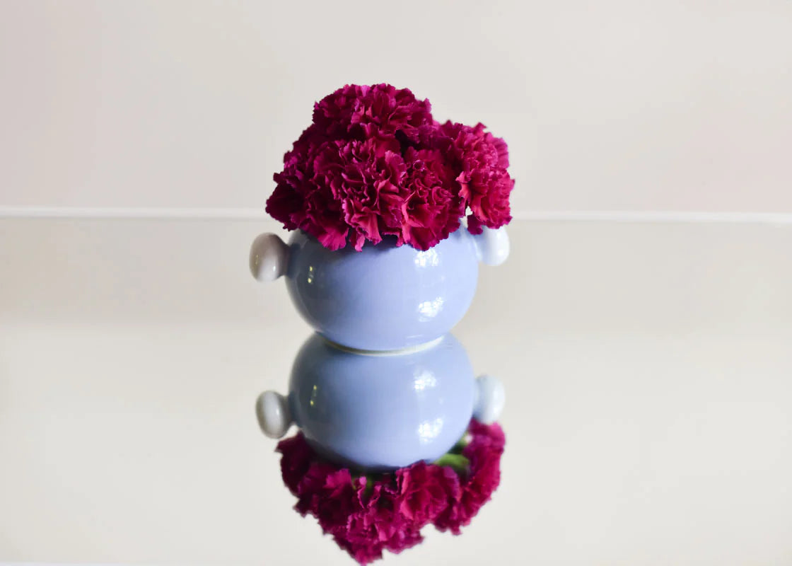 IRIS BLUE MEDIUM ROUND VASE WITH KNOB HANDLES