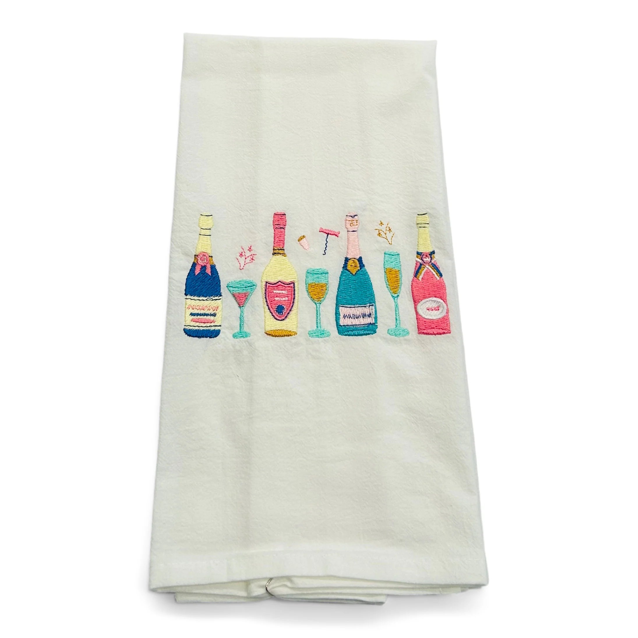 Row of Champagne Bottles on White Towel