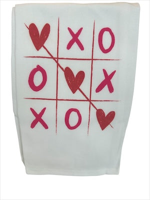 Hearts Tic-Tac-Toe Pink Tea Towel