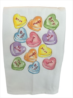 Colorful Candy Conversation Hearts Handpainted Tea Towel
