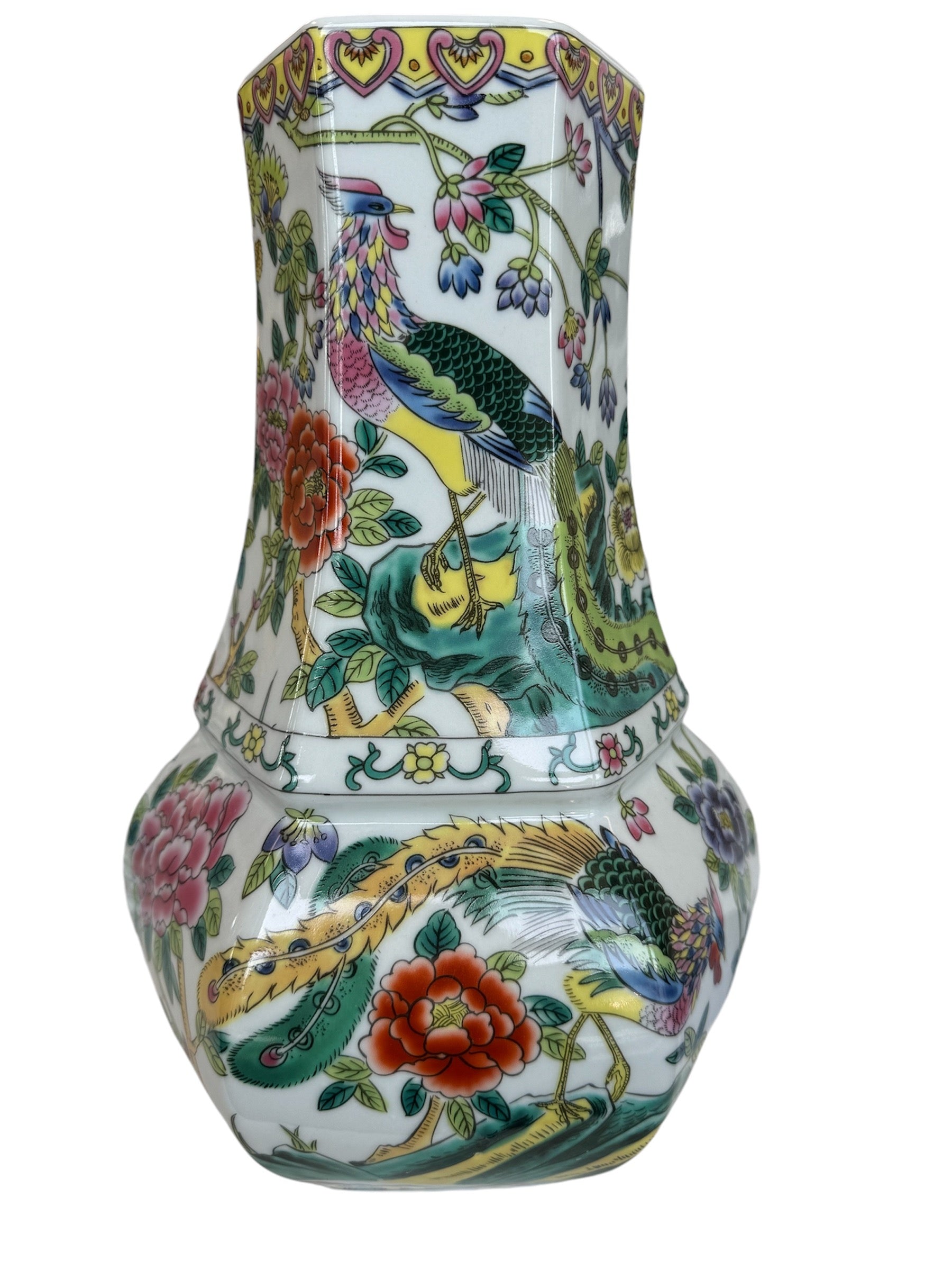 Peacock Floral Hexagon Vase