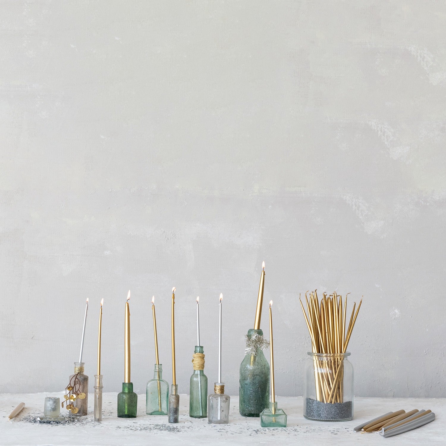 Unscented Gold Thin Taper Candles in Box
