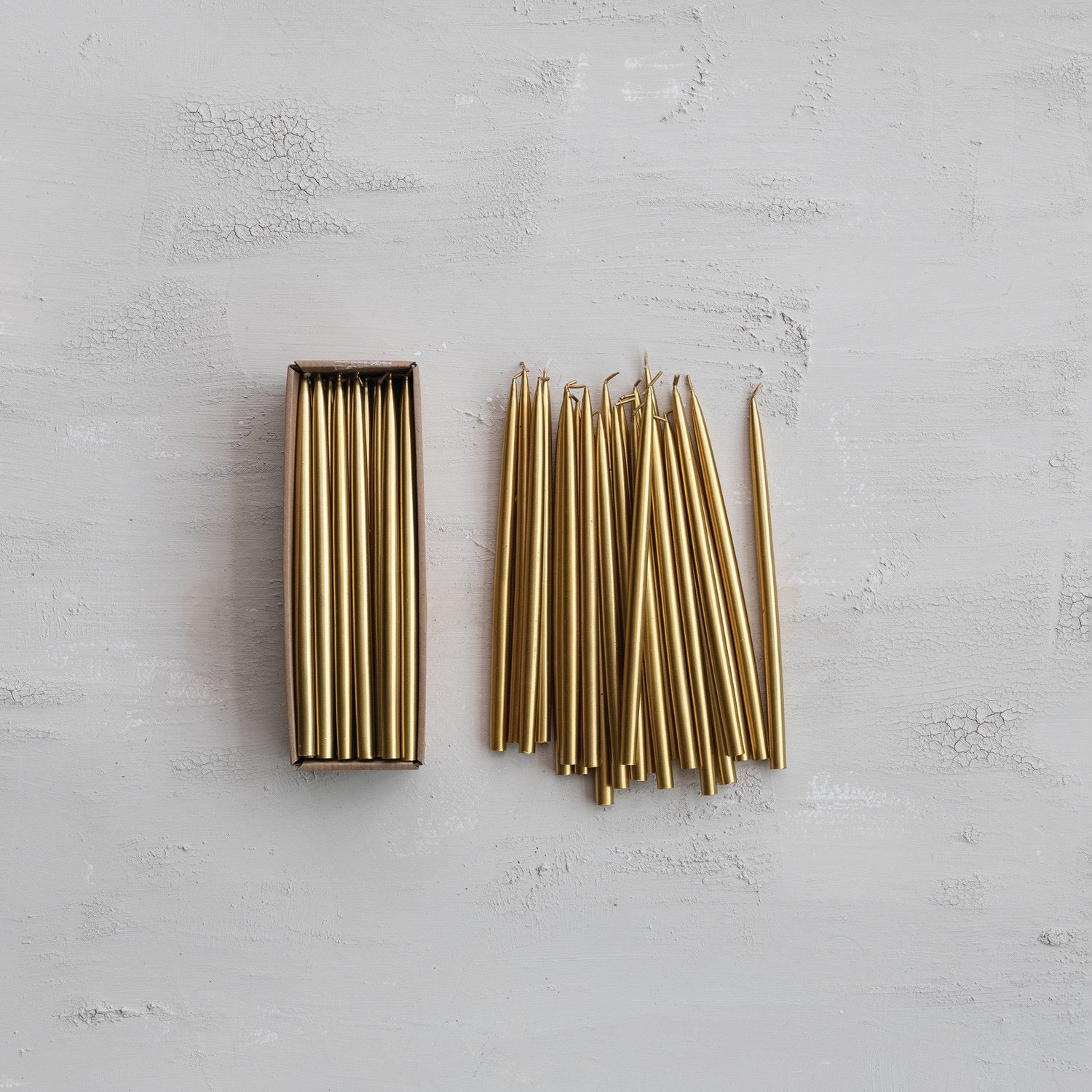 Unscented Gold Thin Taper Candles in Box