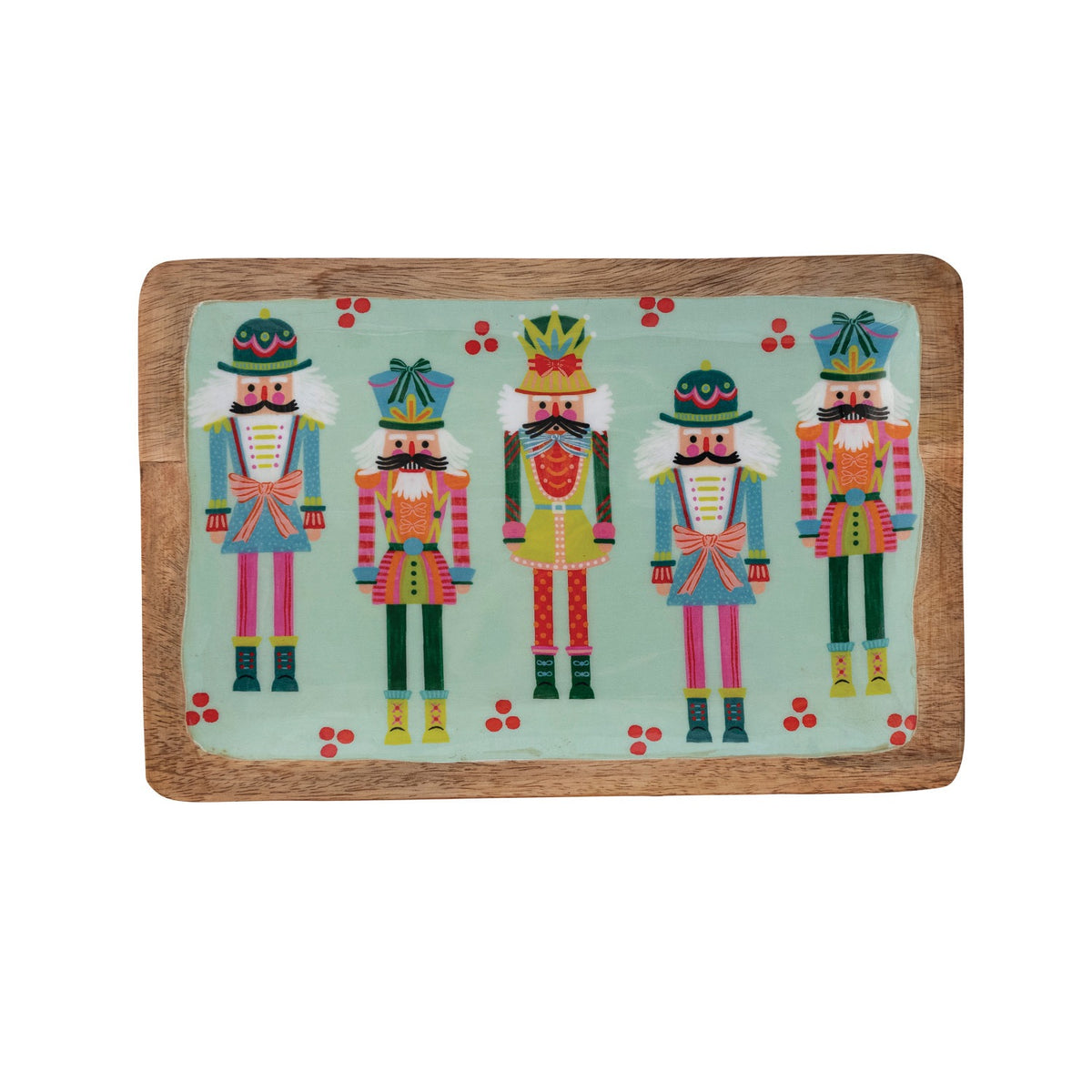 Enameled Mango Wood Tray with Nutcrackers