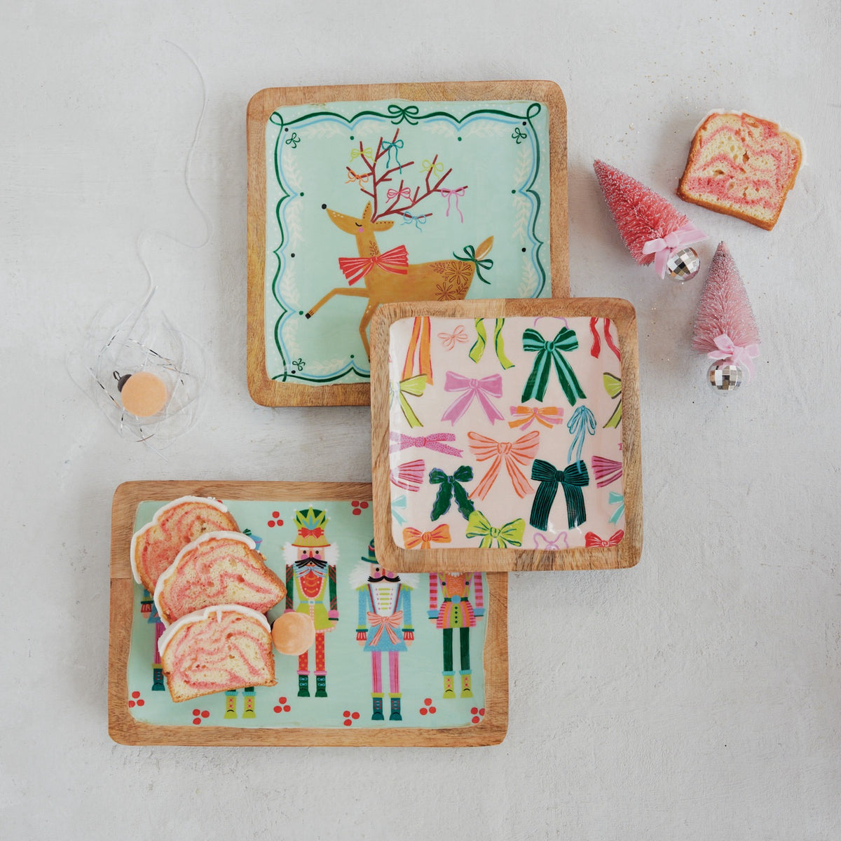 Enameled Mango Wood Tray with Nutcrackers