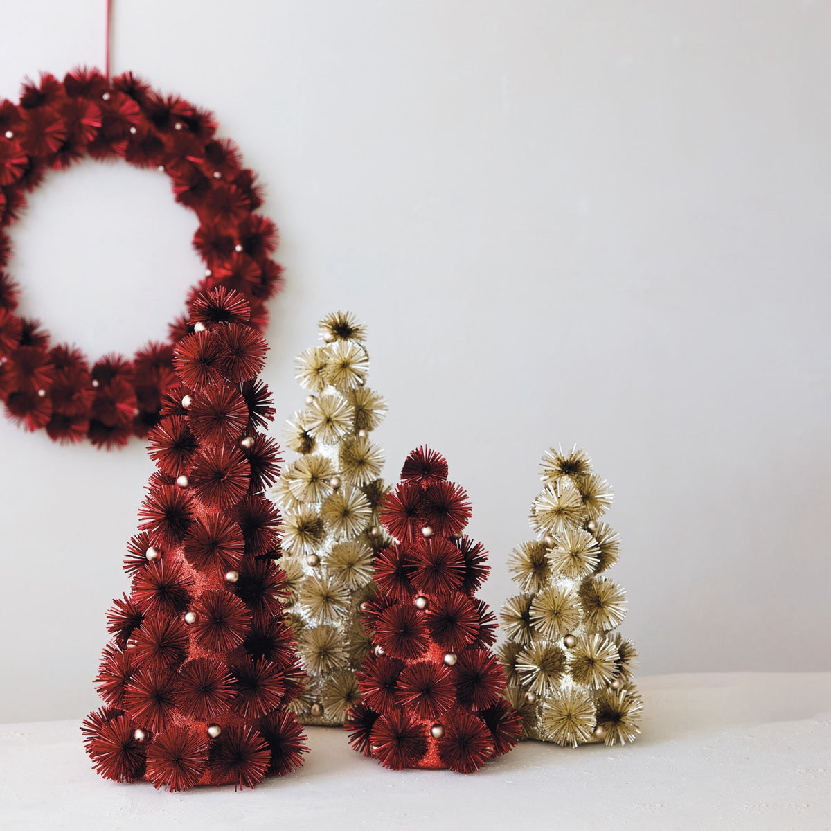 Antique Silver Tinsel Ball Tree with Glitter & Beads
