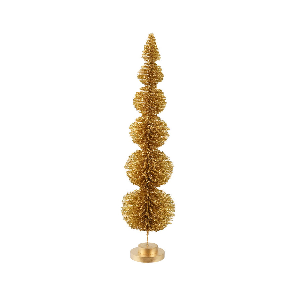 Gold Glitter Topiary Shaped Bottle Brush Tree with Wood Base