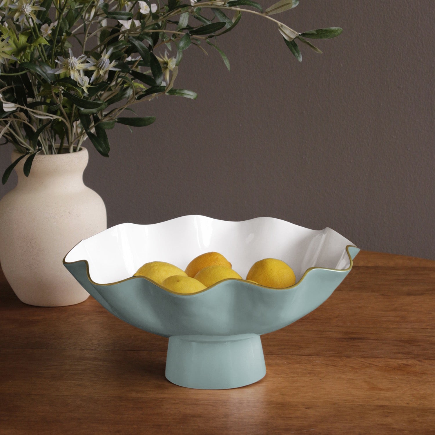 ENCANTO Carola Large Pedestal (Turquoise and White)