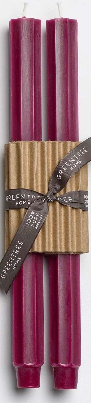 12" Fluted Church Taper Candles - Wild Plum