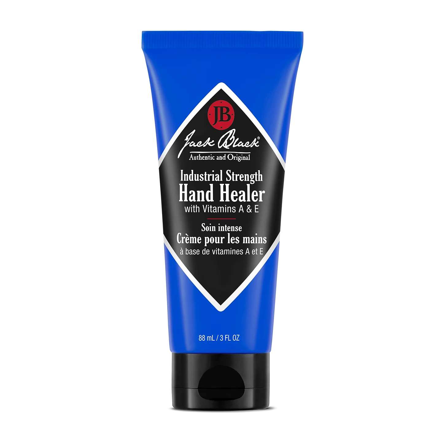 Blue tube of Jack Black Industrial Strength Hand Healer on a white background