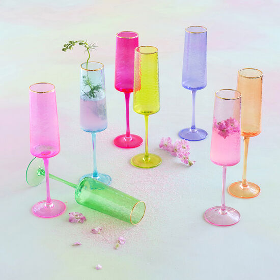 Rainbow Champagne Flute, 8 Asst, Glass,