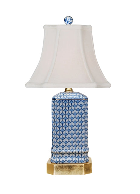 Blue and White Fish Scale Mini Square Table Lamp