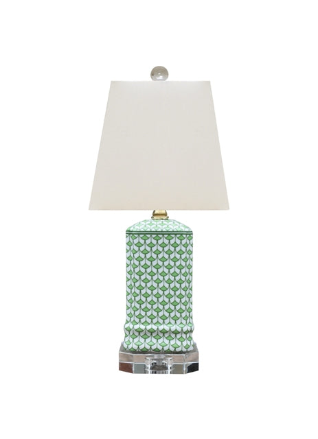Green and White Porcelain Fish Scale Lamp with Acrylic Base