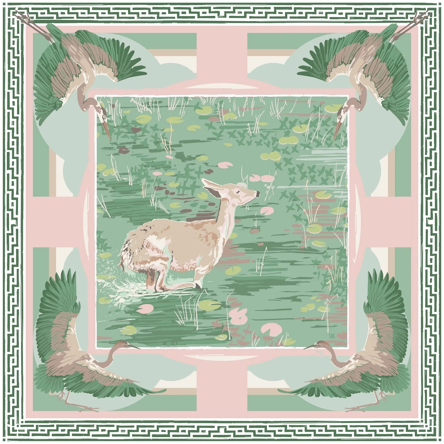 Teal Lily Pad Doe Silk Scarf