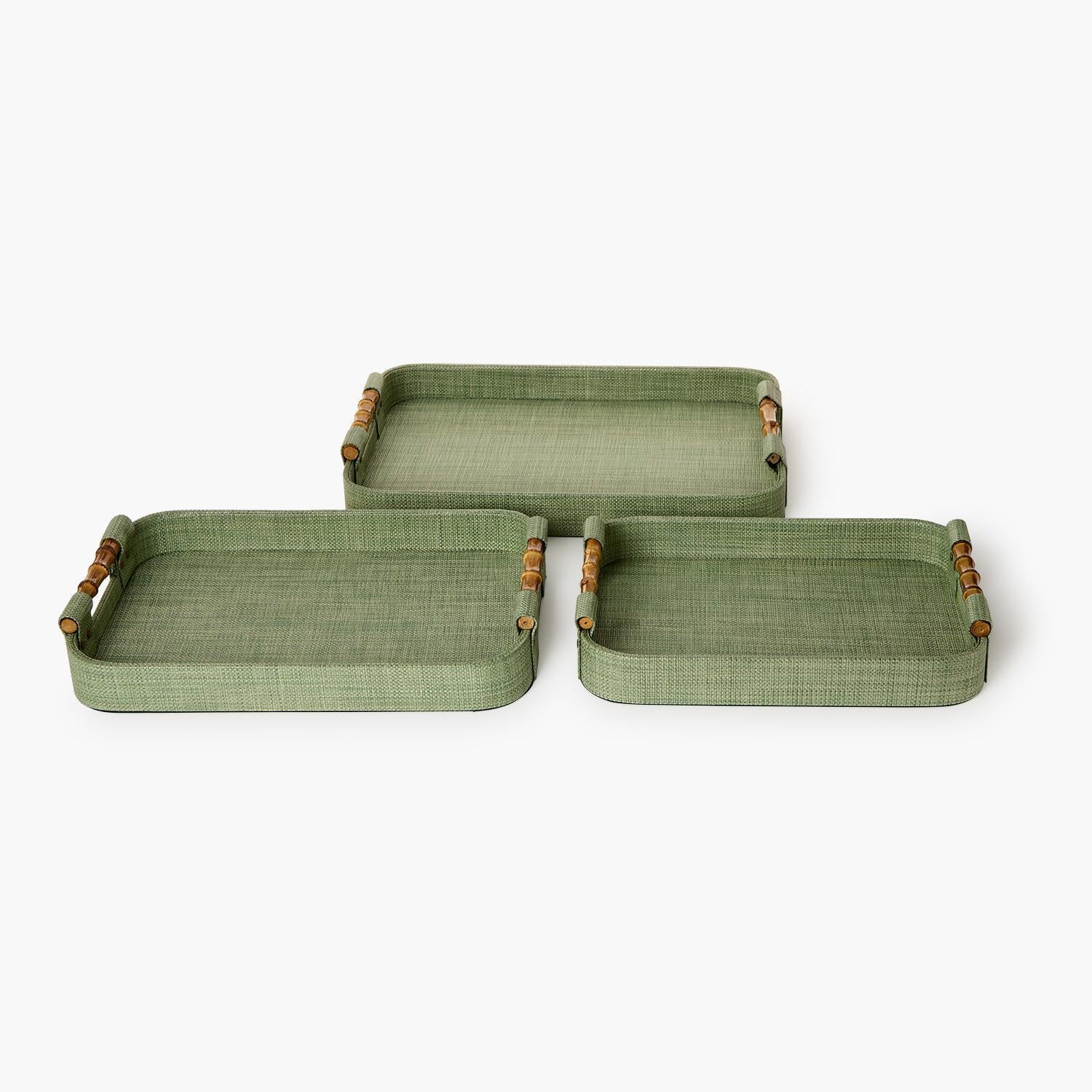 Monaco Green Faux Seagrass Decorative Rectangle Tray