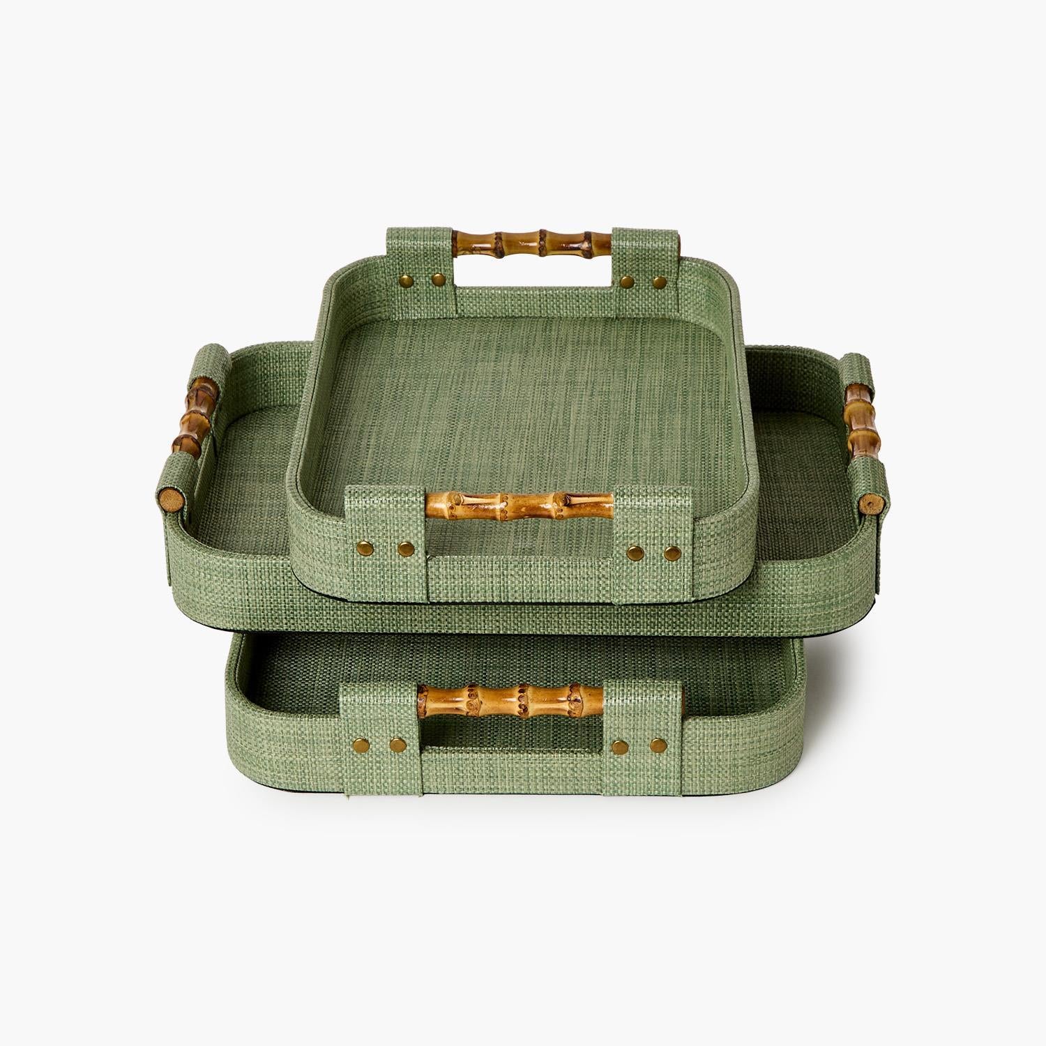 Monaco Green Faux Seagrass Decorative Rectangle Tray