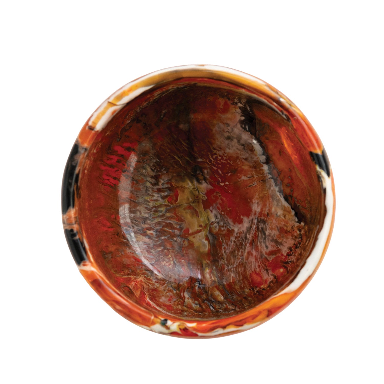 Decorative bowl with marbled design on a white background