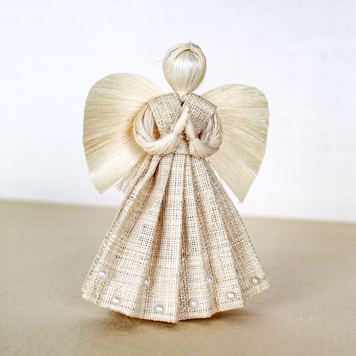 Pleated Raffia Angel with Pearls Ornament