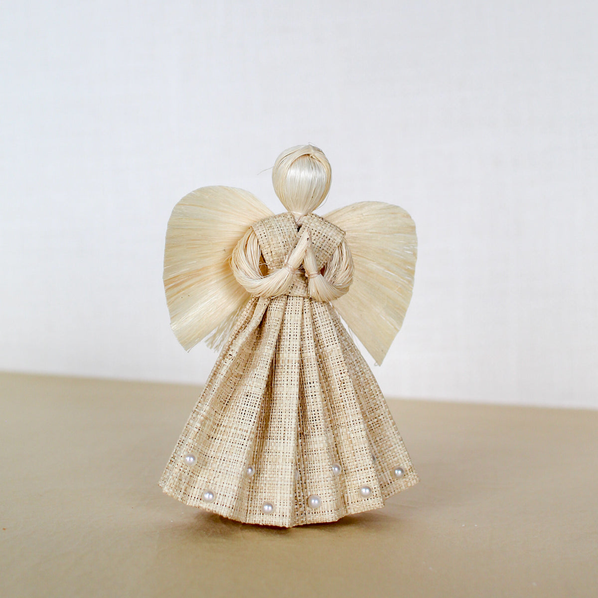 Pleated Raffia Angel with Pearls Ornament