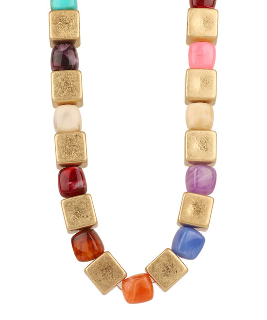 Metal Cube & Acrylic Bead Necklace