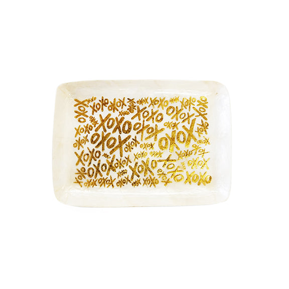 Rectangular Capiz Tray - XOXO (Gold/White)