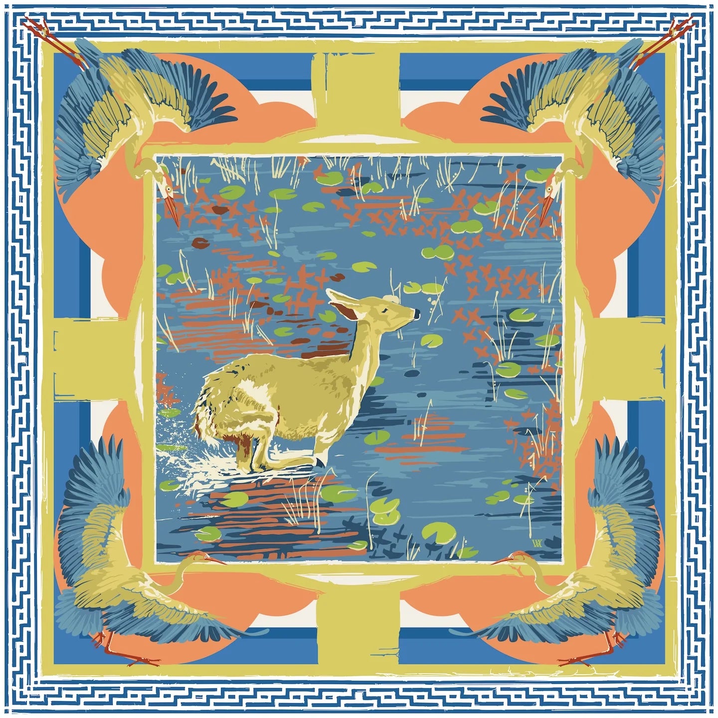 Melon Lily Pad Doe Silk Scarf