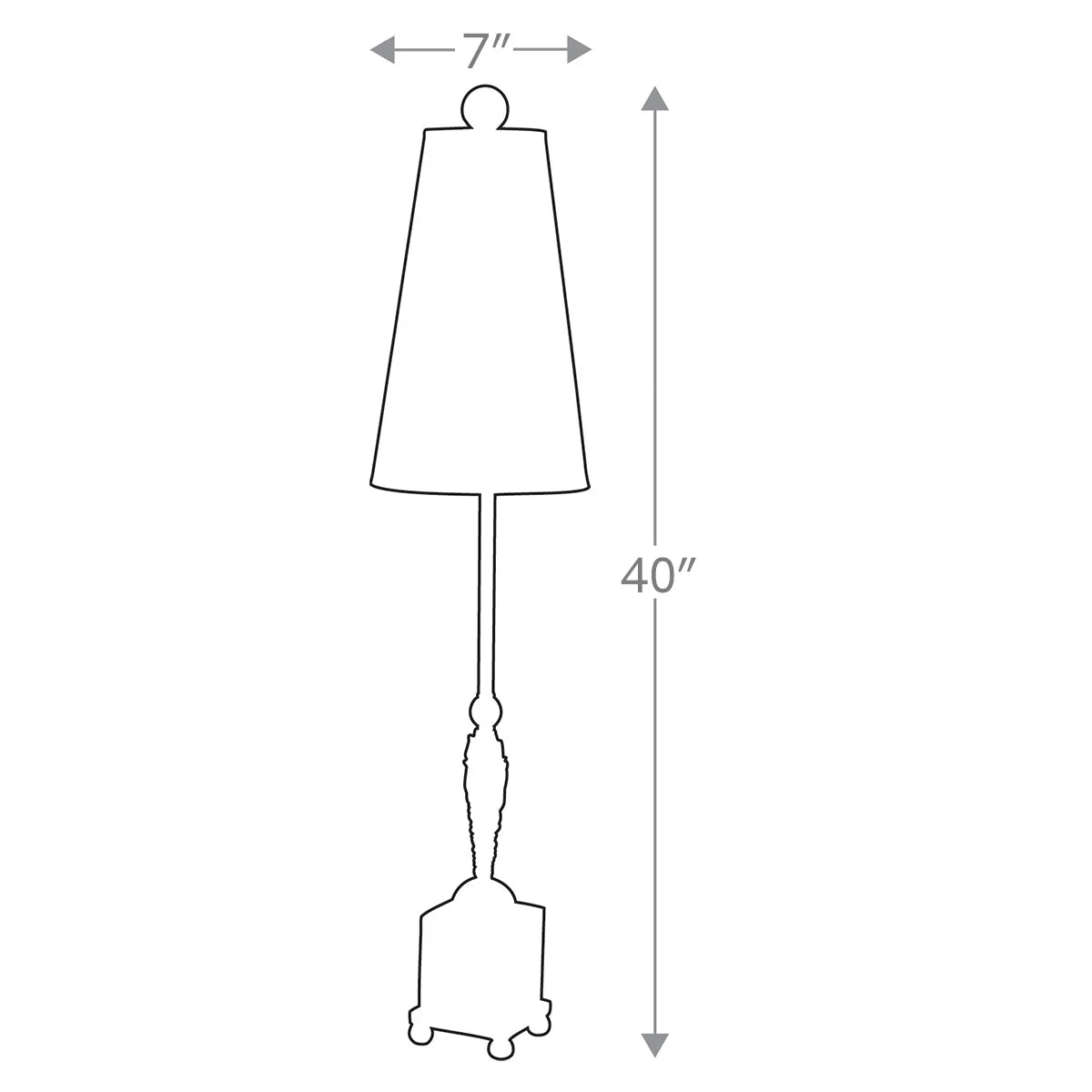 Line drawing of a lamp with dimensions labeled