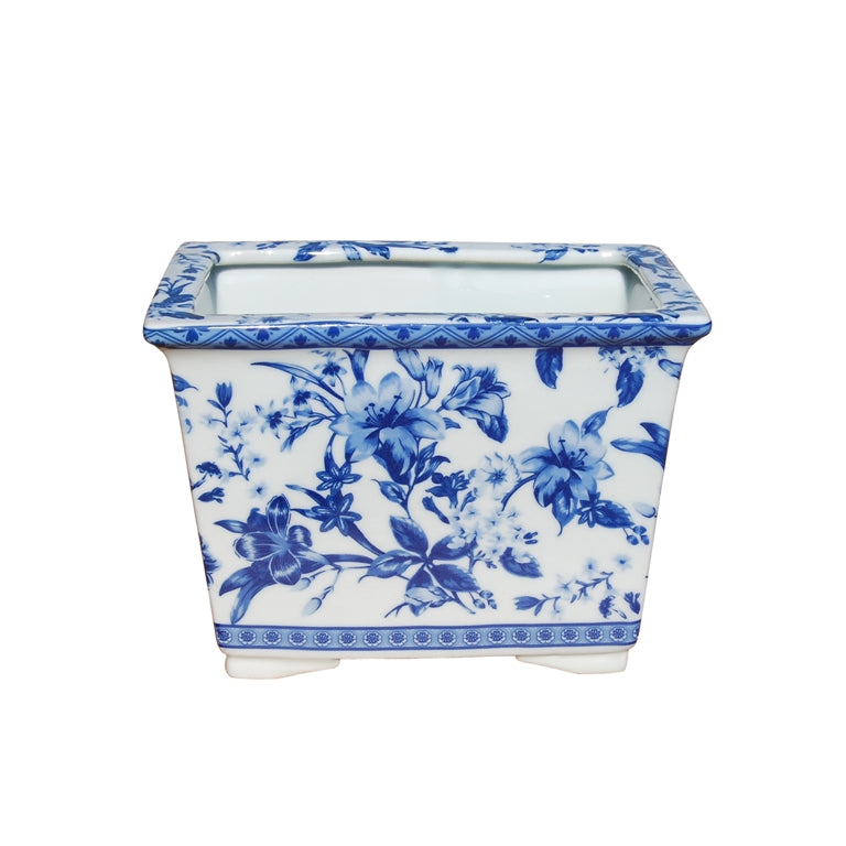 Blue and White Bird Rectangular Cachepot