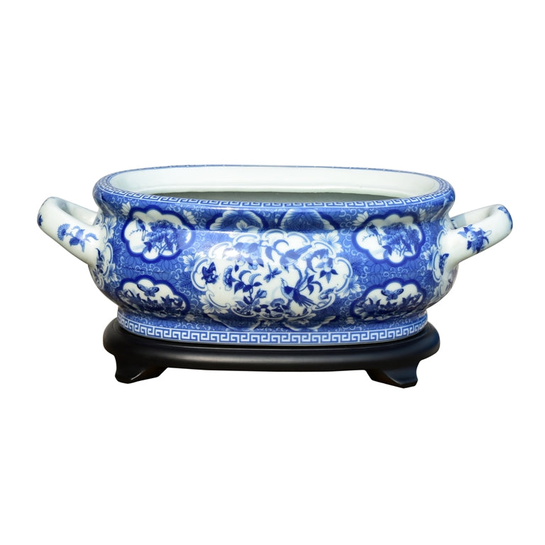 Porcelain Blue And White Rose Canton Footbath With Base