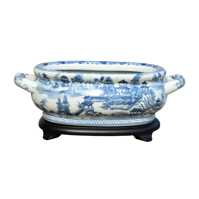 Porcelain Blue And White Chinoiserie Footbath With Base