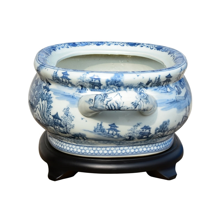 Porcelain Blue And White Chinoiserie Footbath With Base