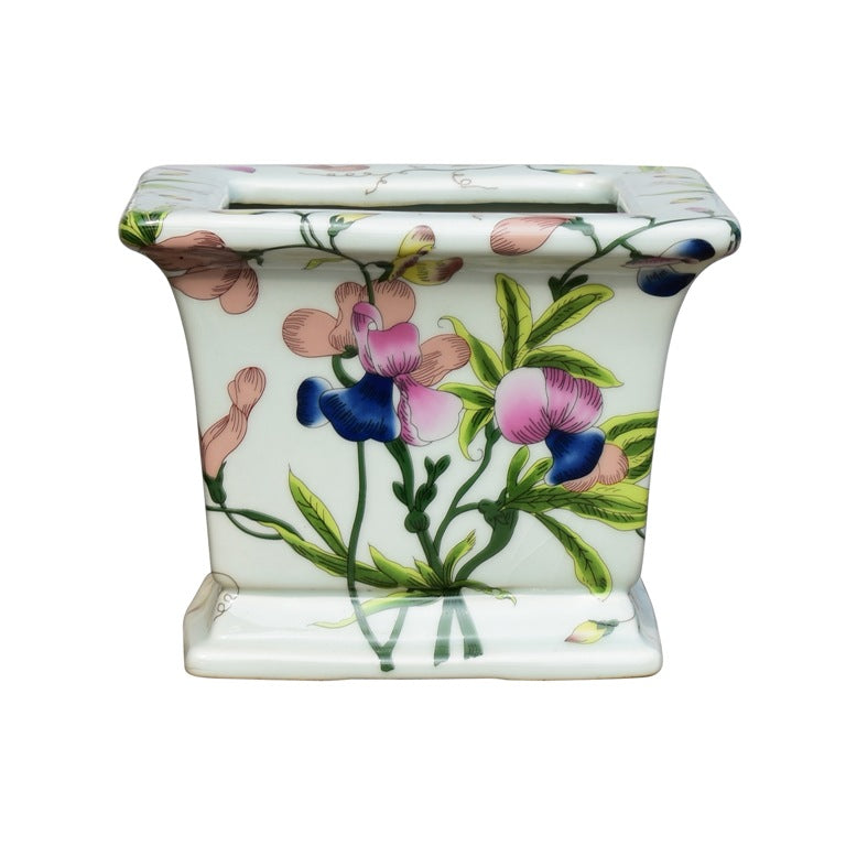Porcelain Pink Floral Square Cachepot