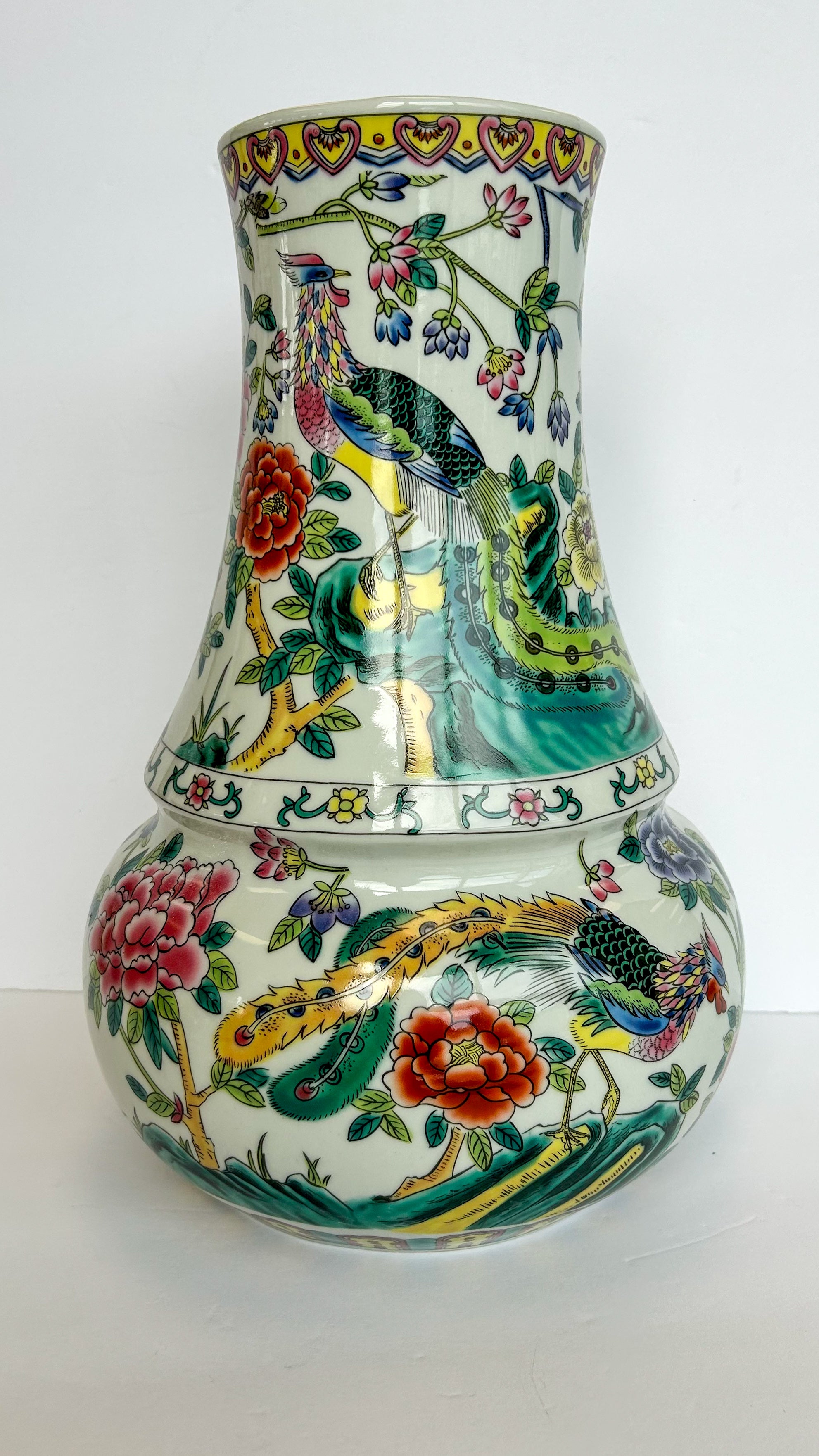 Floral Peacock Porcelain Vase